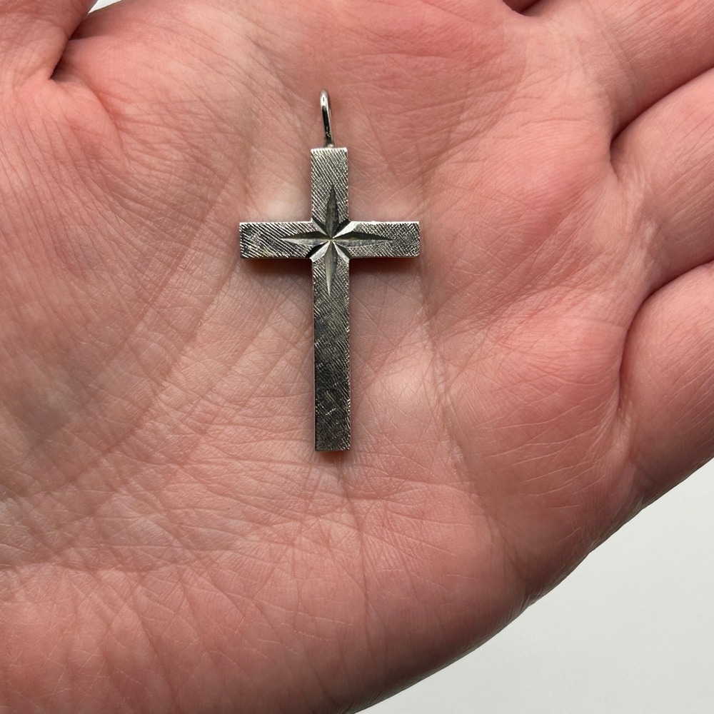 Avedon Sterling Silver Cross Pendant Starburst Florentine Finish Vintage 925